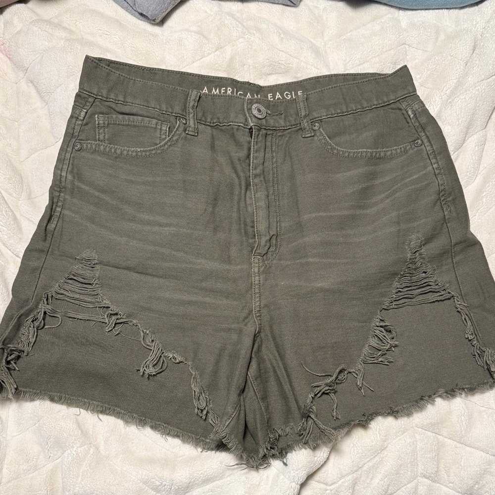 American Eagle Green Distressed Jean Shorts
